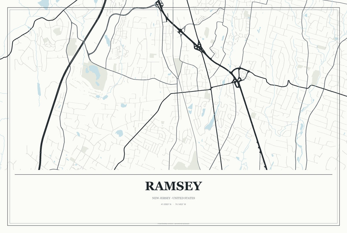 Ramsey, New Jersey City Map Aluminum Sign in Gallery Air style