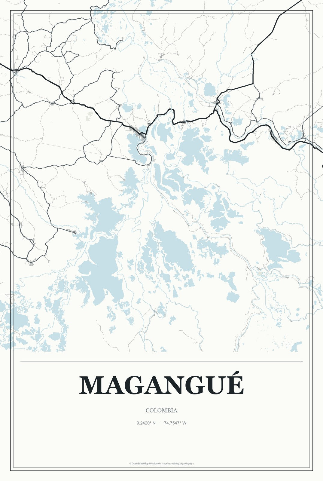 Magangué, Colombia City Map Aluminum Sign in Gallery Air style