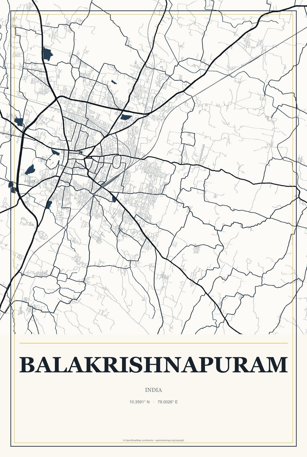 Balakrishnapuram, India City Map Aluminum Sign in Citrine Modern style
