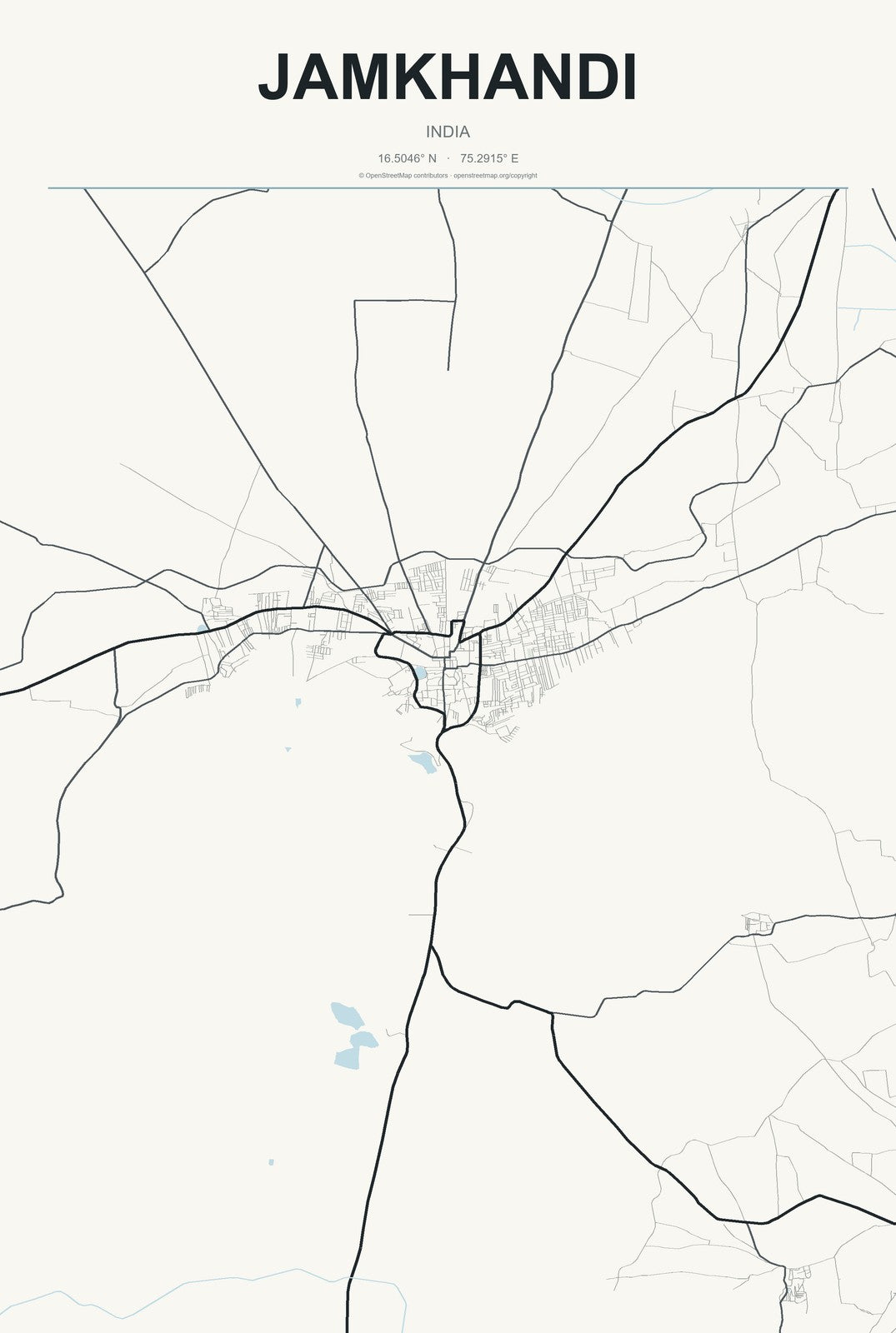 Jamkhandi, India City Map Aluminum Sign in Headline Atlas style