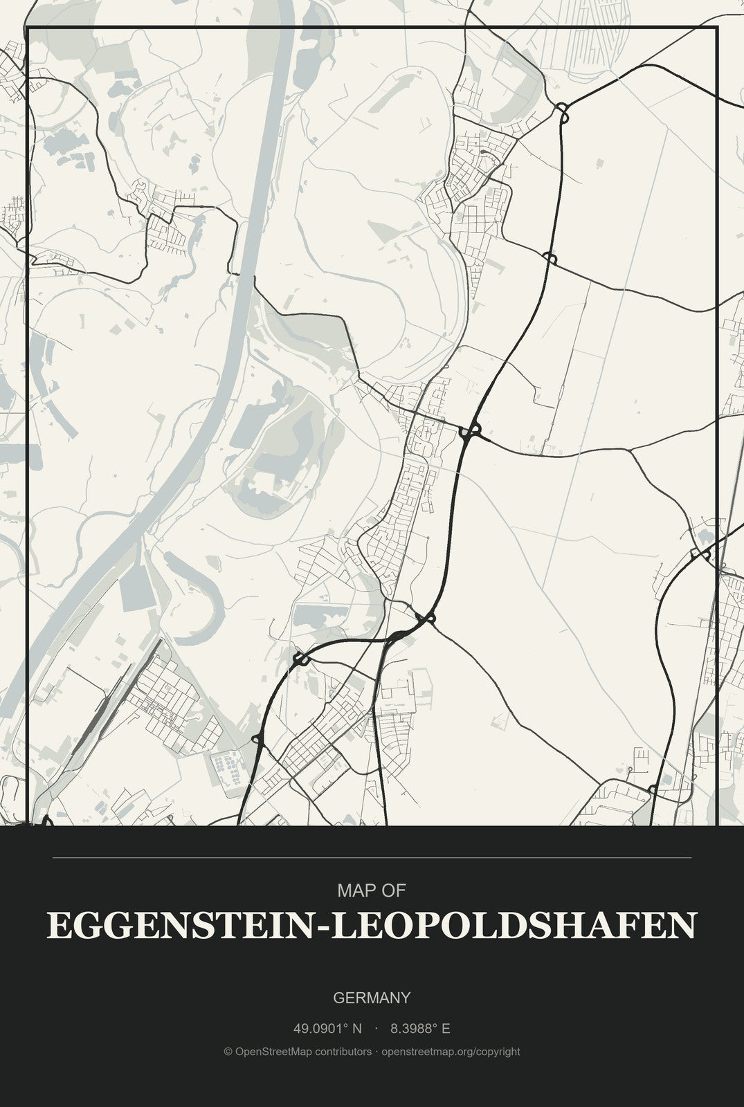 Eggenstein-Leopoldshafen, Germany City Map Aluminum Sign in Museum Plaque style