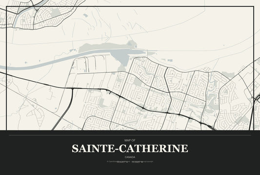 Sainte-Catherine, Canada City Map Aluminum Sign in Museum Plaque style