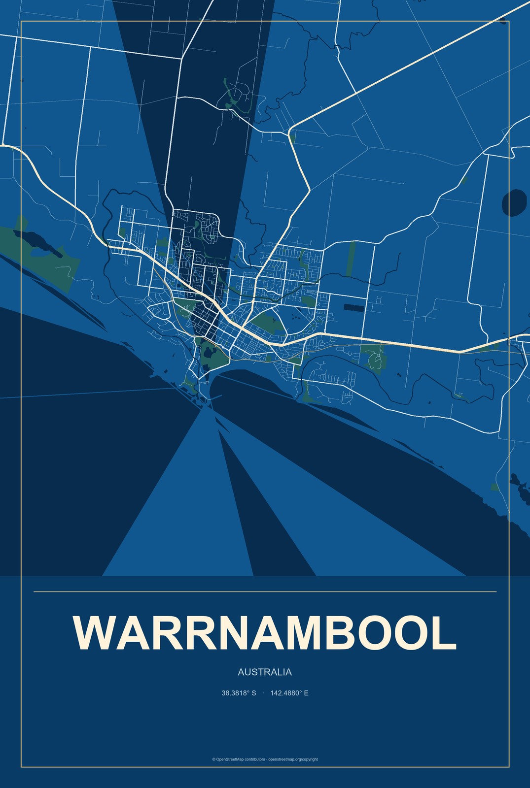 Warrnambool, Australia City Map Aluminum Sign in Harbor Cobalt style