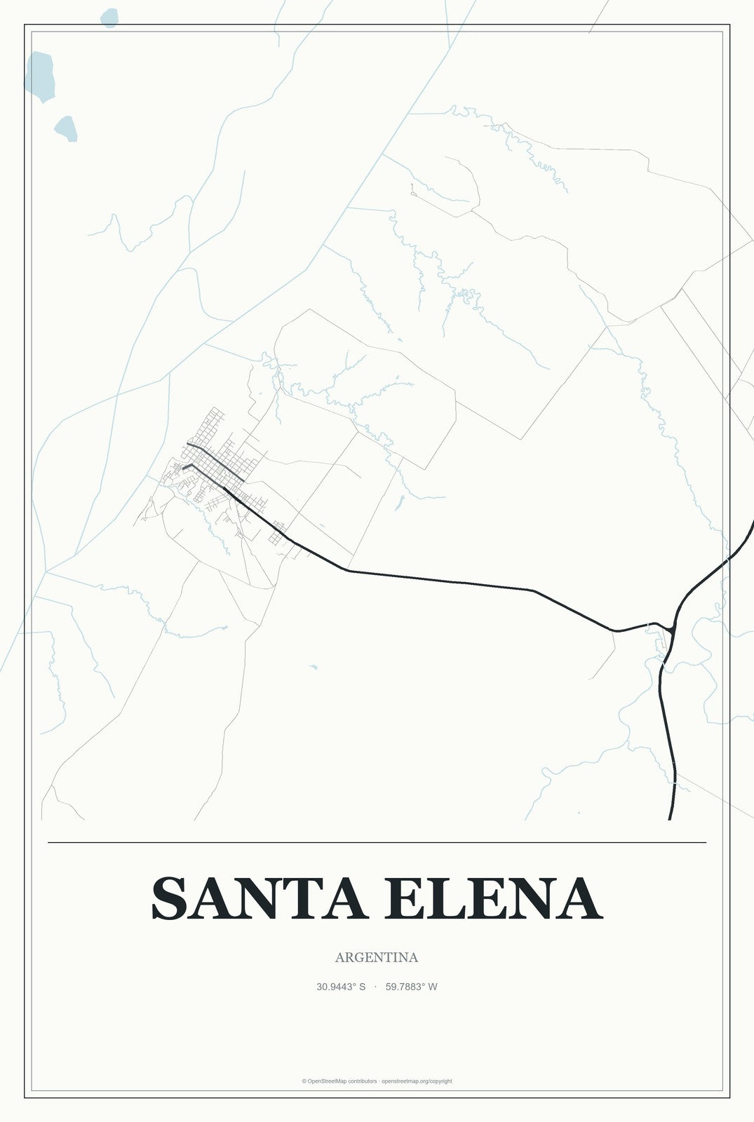 Santa Elena, Argentina City Map Aluminum Sign in Gallery Air style