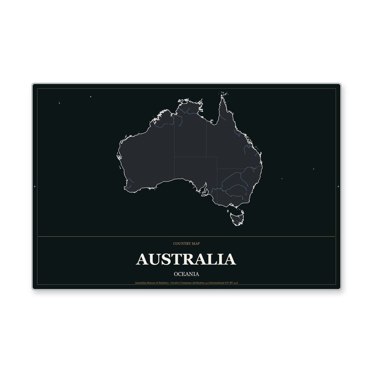 Australia Country Map Aluminum Sign in Metropolitan Noir style