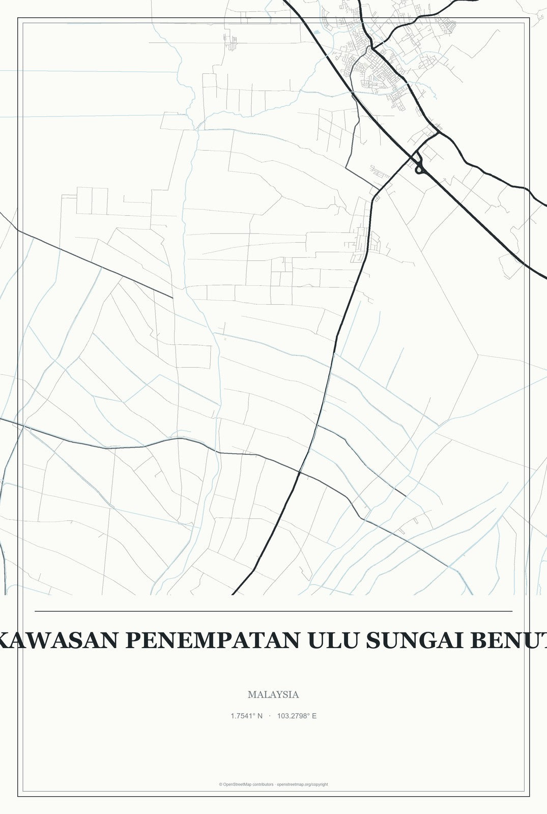 Kawasan Penempatan Ulu Sungai Benut, Malaysia City Map Aluminum Sign in Gallery Air style