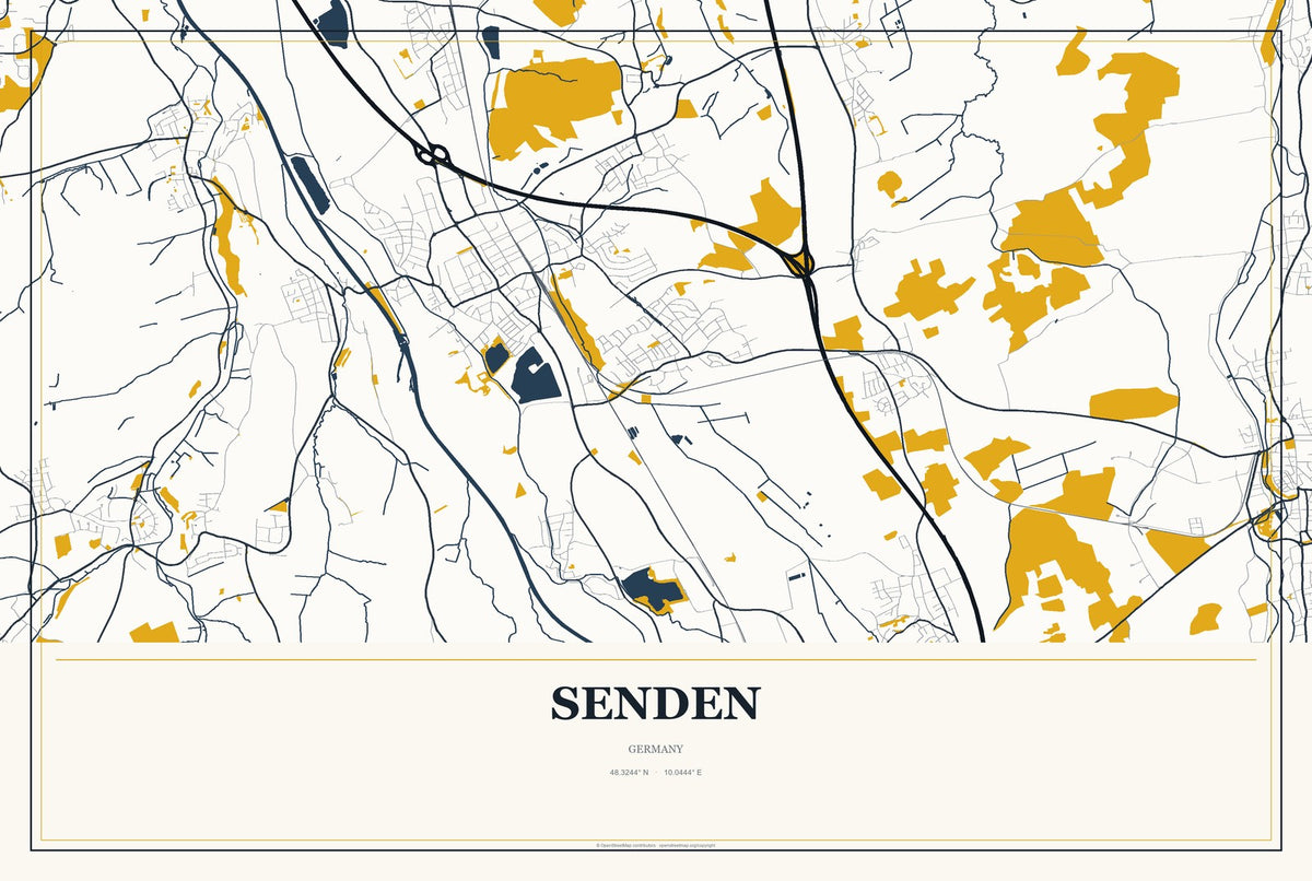Senden, North Rhine-Westphalia, Germany City Map Aluminum Sign in Citrine Modern style