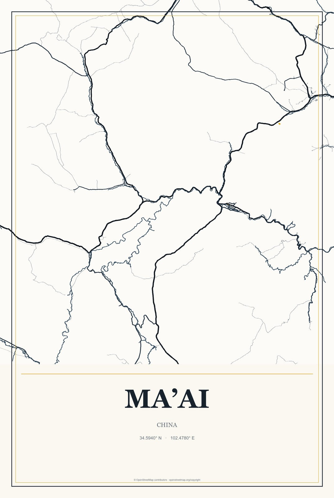 Ma’ai, China City Map Aluminum Sign in Citrine Modern style