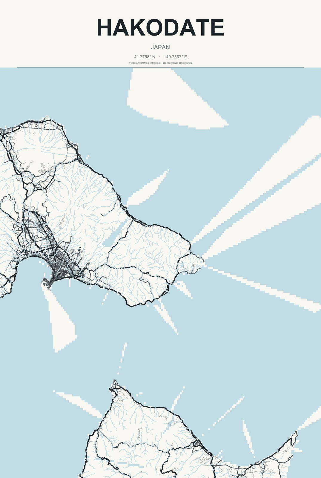 Hakodate, Japan City Map Aluminum Sign in Headline Atlas style