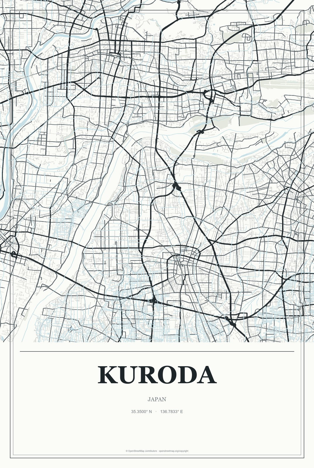 Kuroda, Japan City Map Aluminum Sign in Gallery Air style