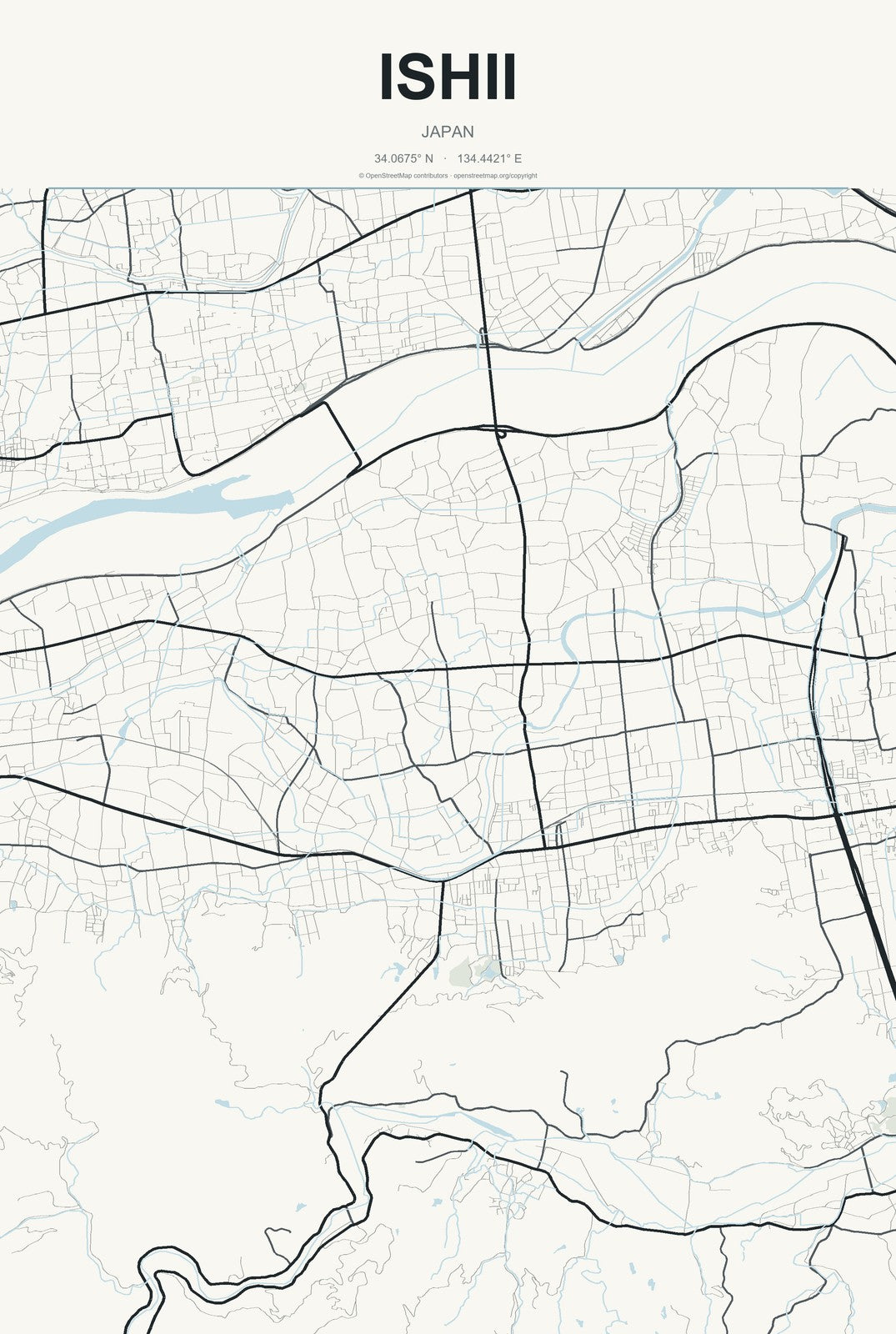 Ishii, Japan City Map Aluminum Sign in Headline Atlas style