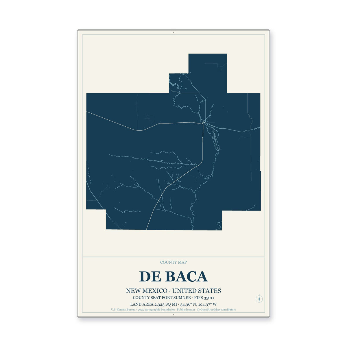 De Baca County, New Mexico Map Aluminum Sign in Coastal Cutout style