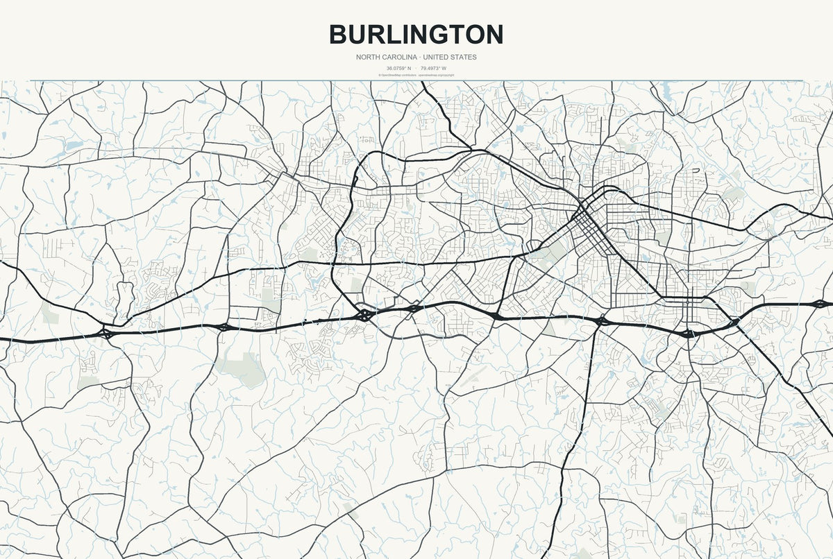 Burlington, North Carolina City Map Aluminum Sign in Headline Atlas style
