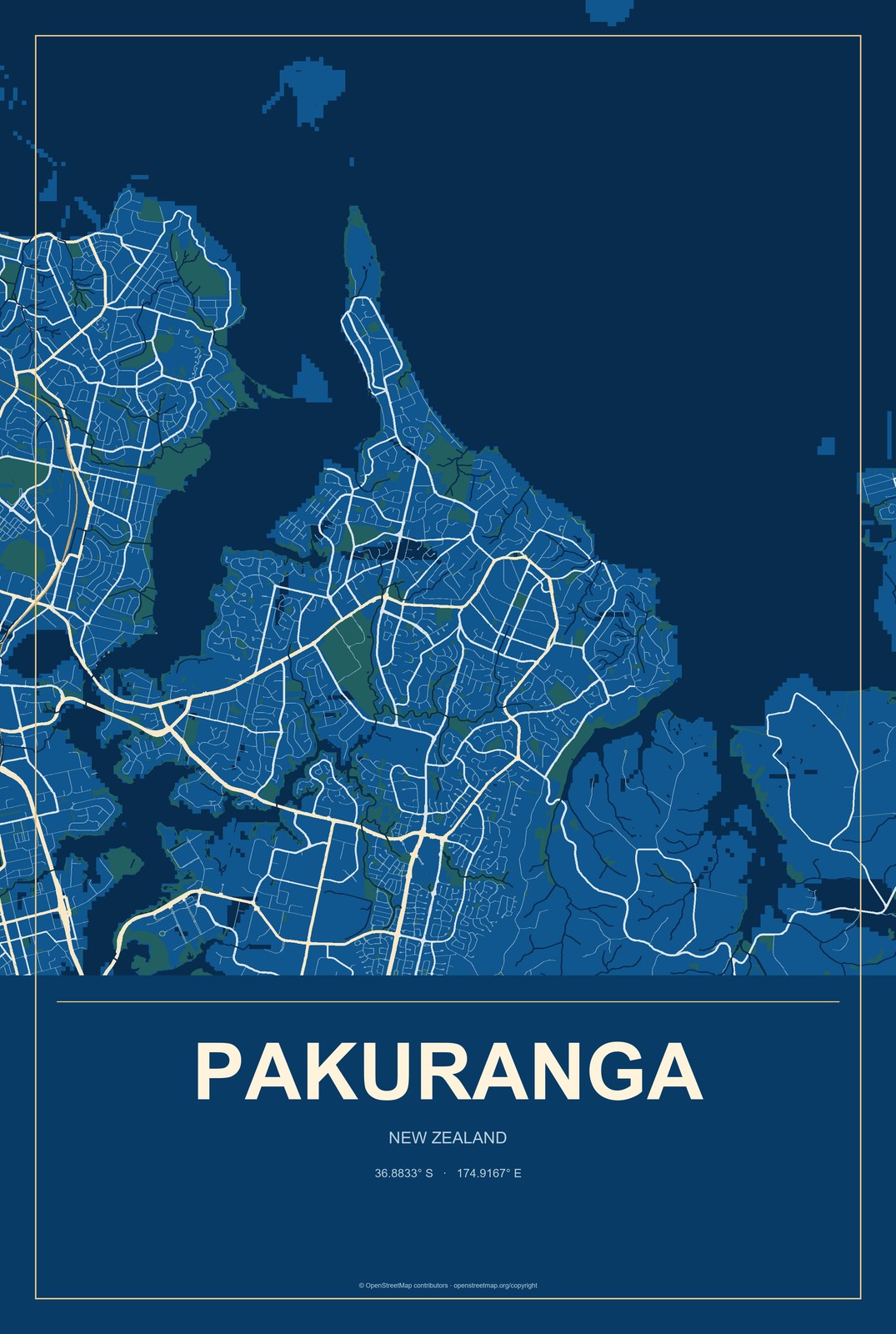 Pakuranga, New Zealand City Map Aluminum Sign in Harbor Cobalt style