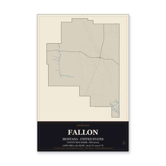 Fallon County, Montana Map Aluminum Sign in Museum Plaque style