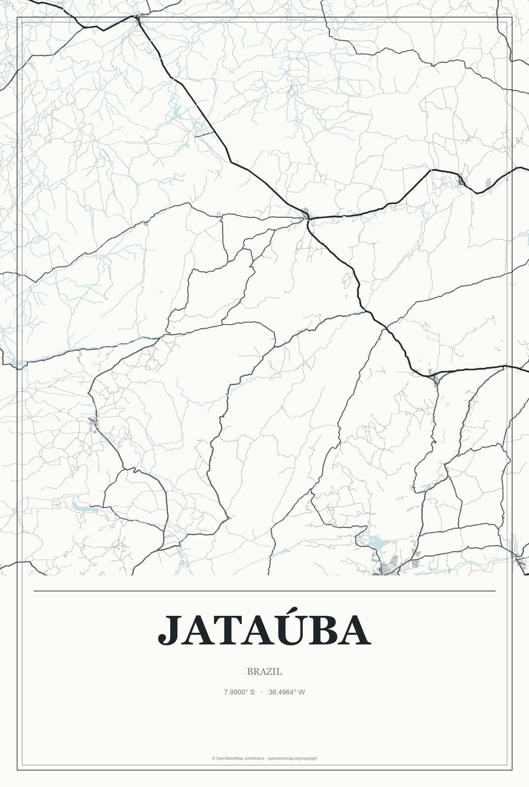 Jataúba, Brazil City Map Aluminum Sign in Gallery Air style