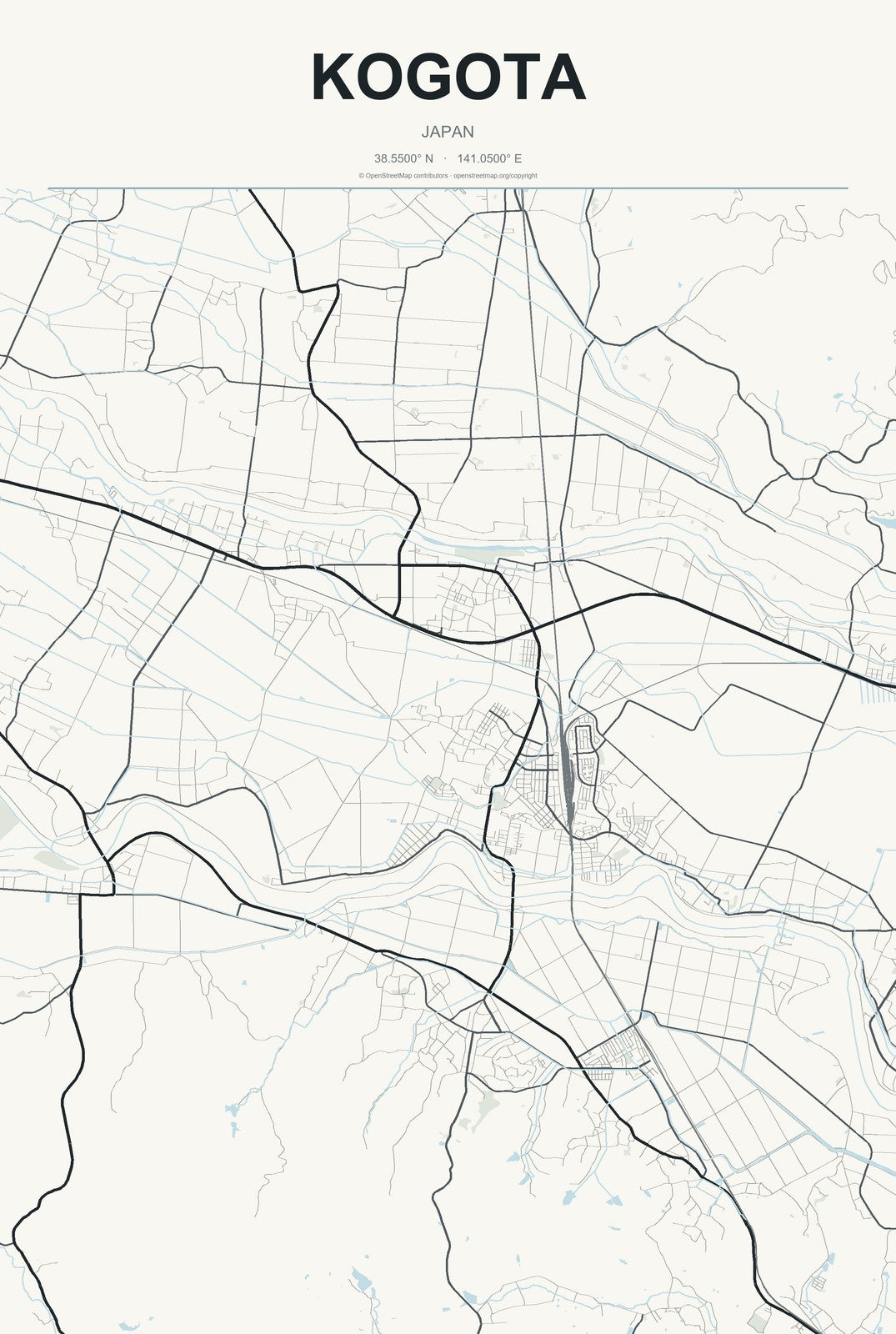 Kogota, Japan City Map Aluminum Sign in Headline Atlas style