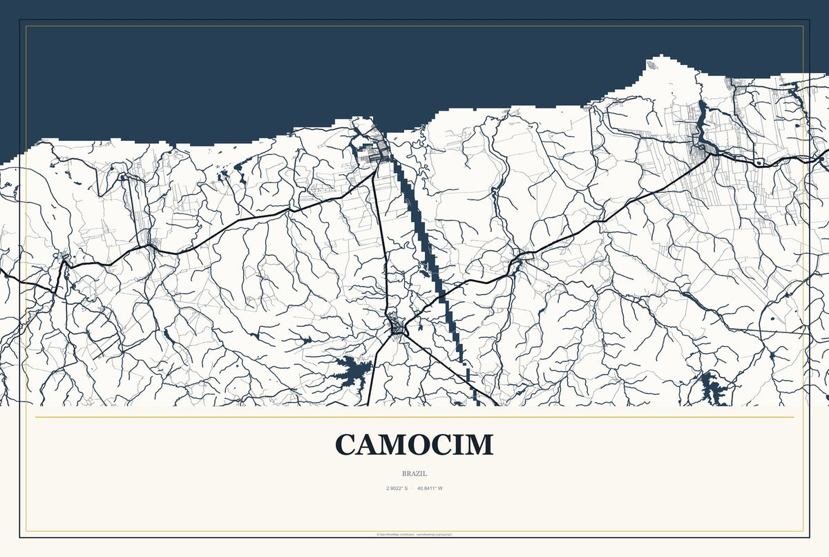 Camocim, Brazil City Map Aluminum Sign in Citrine Modern style