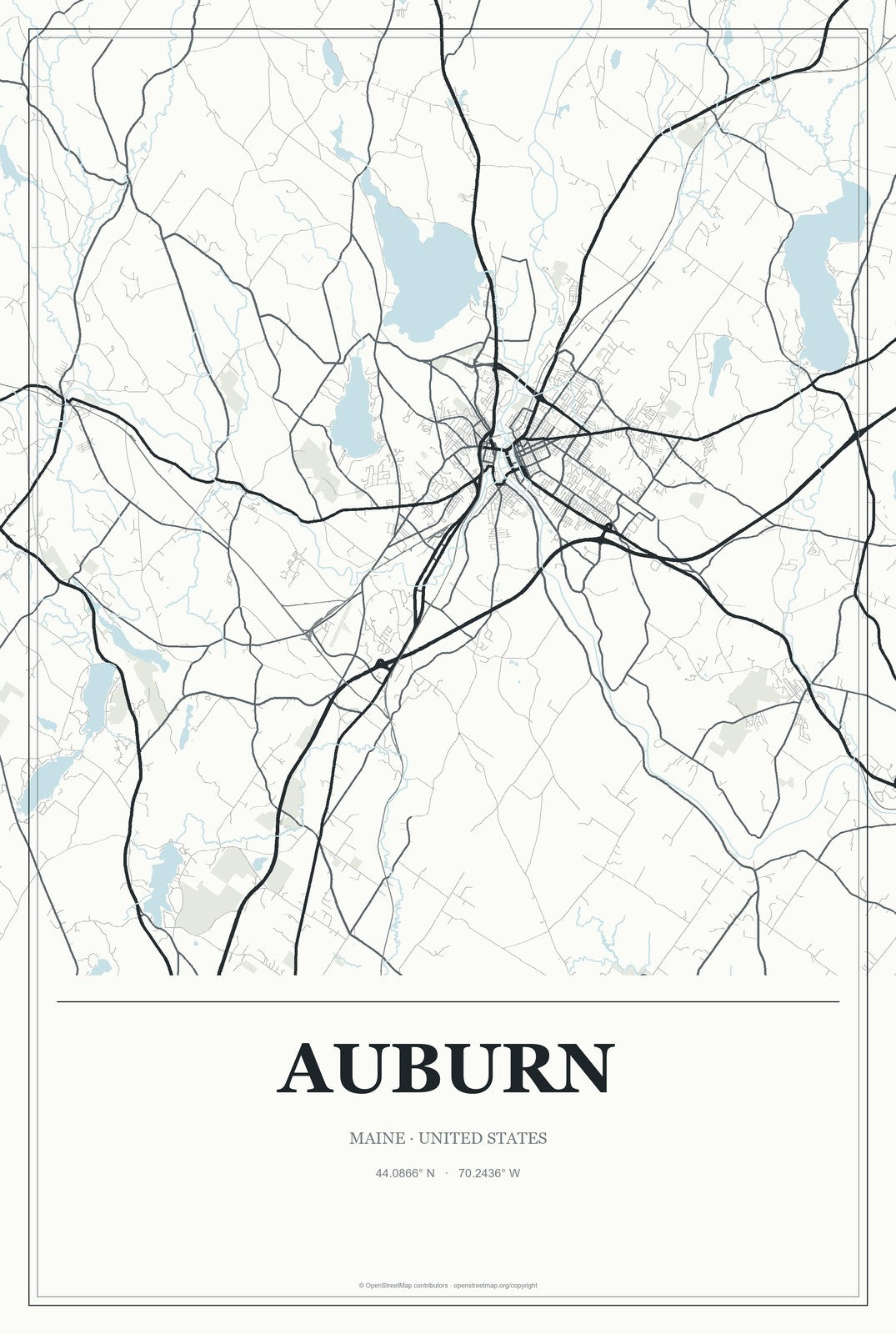 Auburn, Maine City Map Aluminum Sign in Gallery Air style