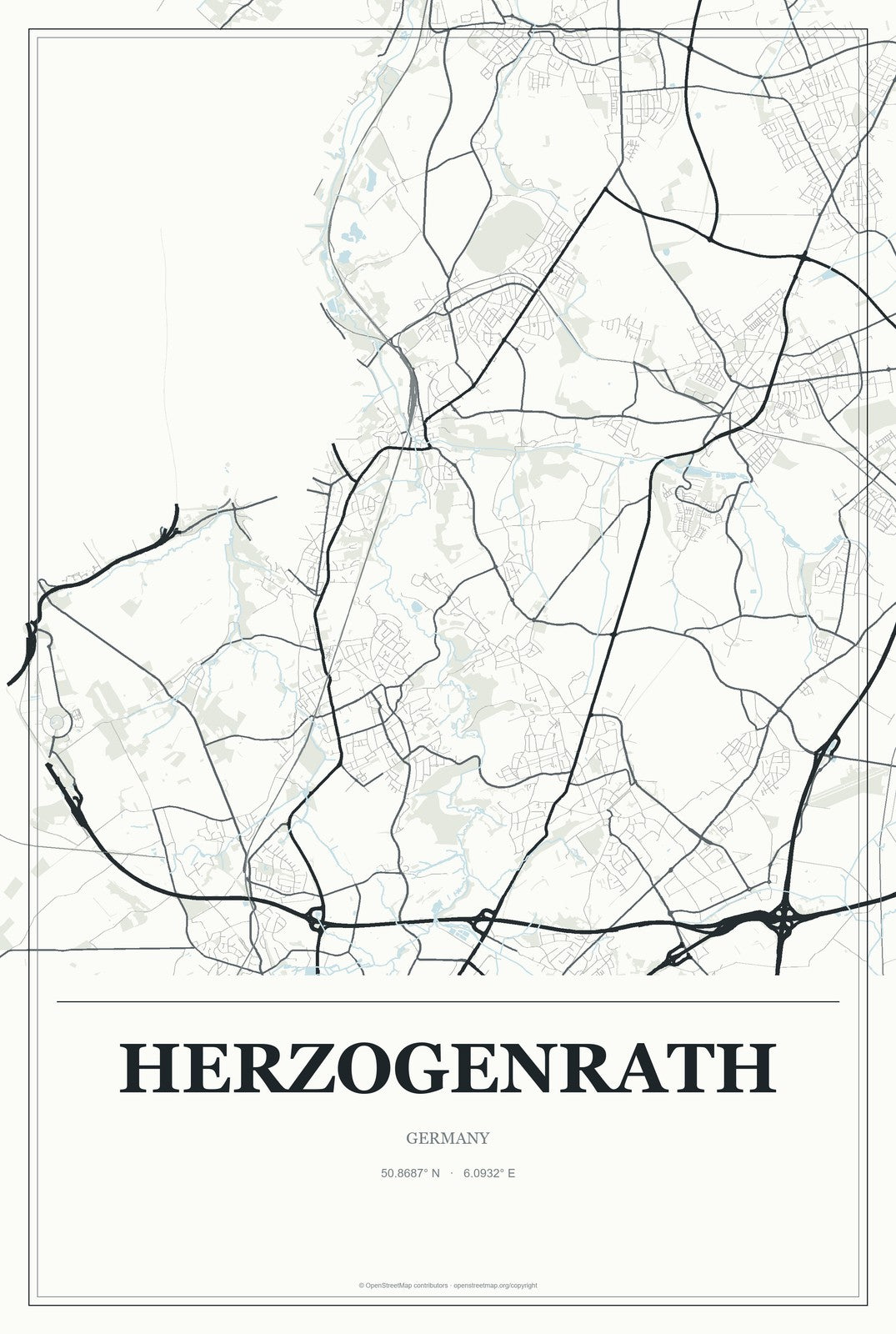 Herzogenrath, Germany City Map Aluminum Sign in Gallery Air style