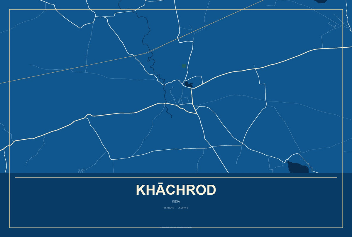 Khāchrod, India City Map Aluminum Sign in Harbor Cobalt style