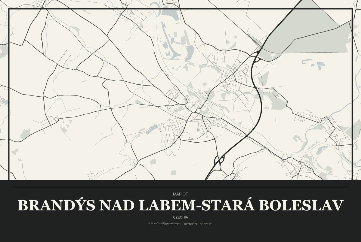 Brandýs nad Labem-Stará Boleslav, Czechia City Map Aluminum Sign in Museum Plaque style