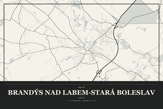Brandýs nad Labem-Stará Boleslav, Czechia City Map Aluminum Sign in Museum Plaque style