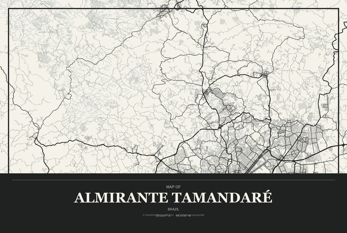 Almirante Tamandaré, Brazil City Map Aluminum Sign in Museum Plaque style