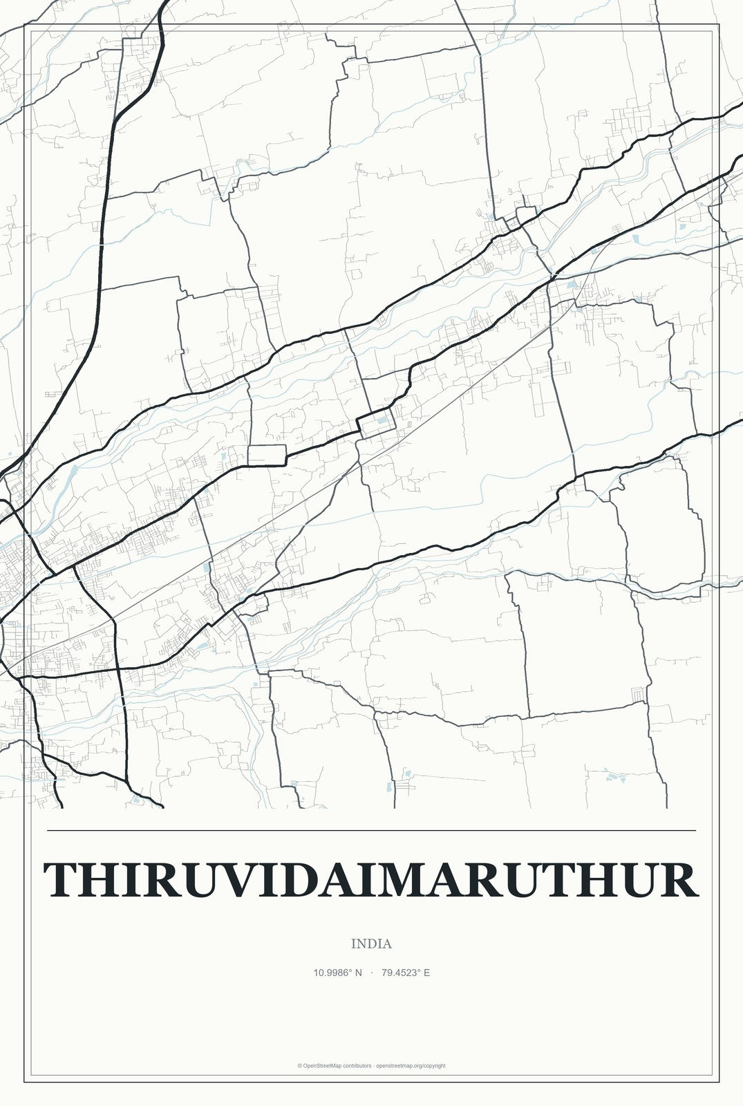 Thiruvidaimaruthur, India City Map Aluminum Sign in Gallery Air style