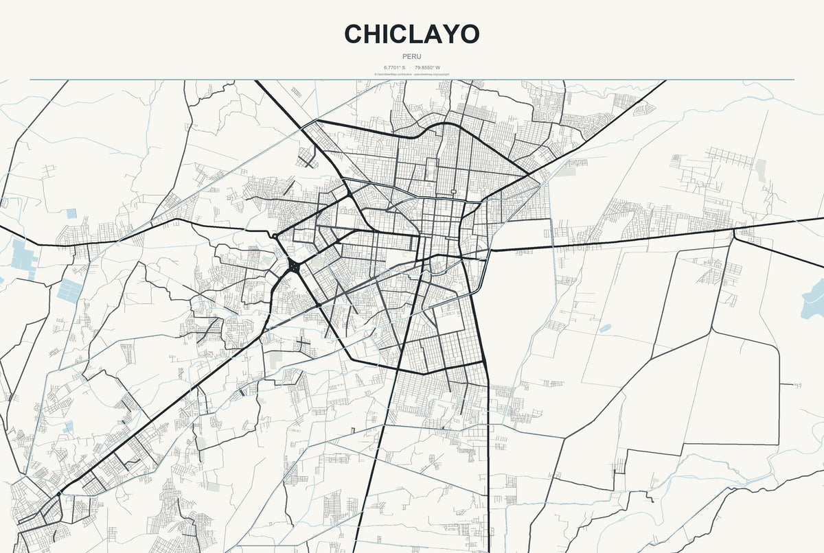 Chiclayo, Peru City Map Aluminum Sign in Headline Atlas style