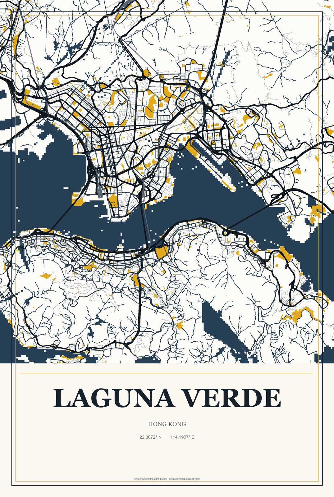 Laguna Verde, Hong Kong City Map Aluminum Sign in Citrine Modern style