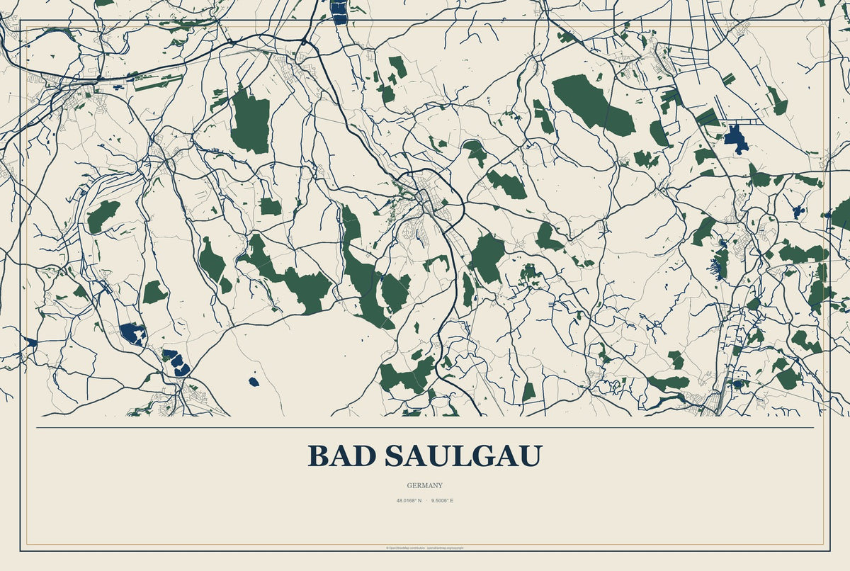 Bad Saulgau, Germany City Map Aluminum Sign in Coastal Cutout style