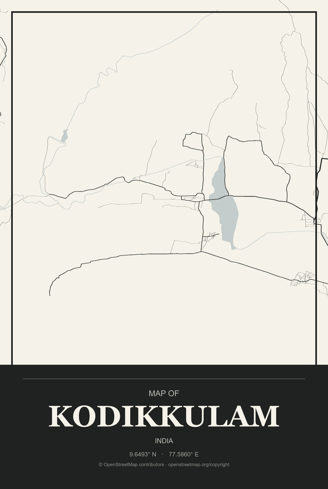 Kodikkulam, India City Map Aluminum Sign in Museum Plaque style
