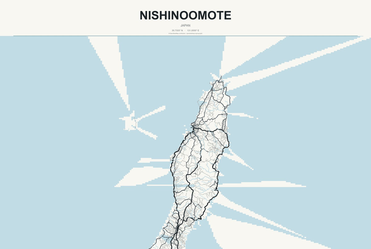 Nishinoomote, Japan City Map Aluminum Sign in Headline Atlas style
