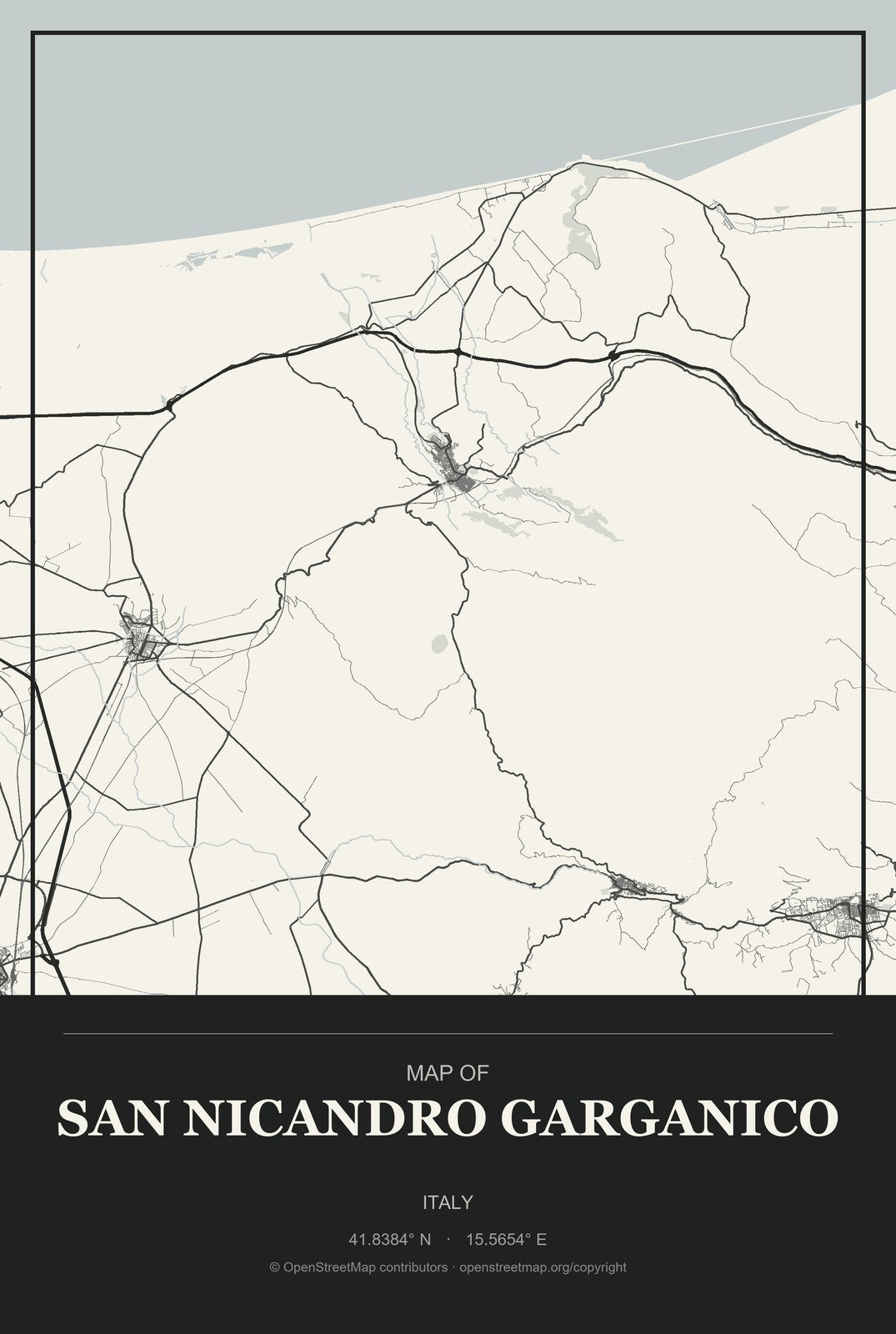 San Nicandro Garganico, Italy City Map Aluminum Sign in Museum Plaque style