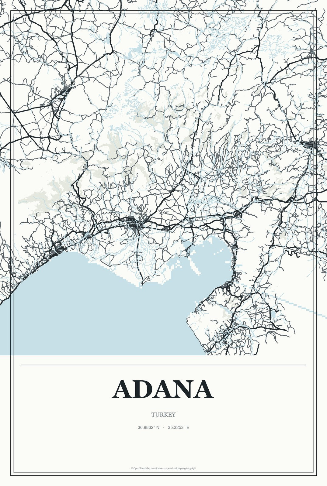 Adana, Turkey City Map Aluminum Sign in Gallery Air style