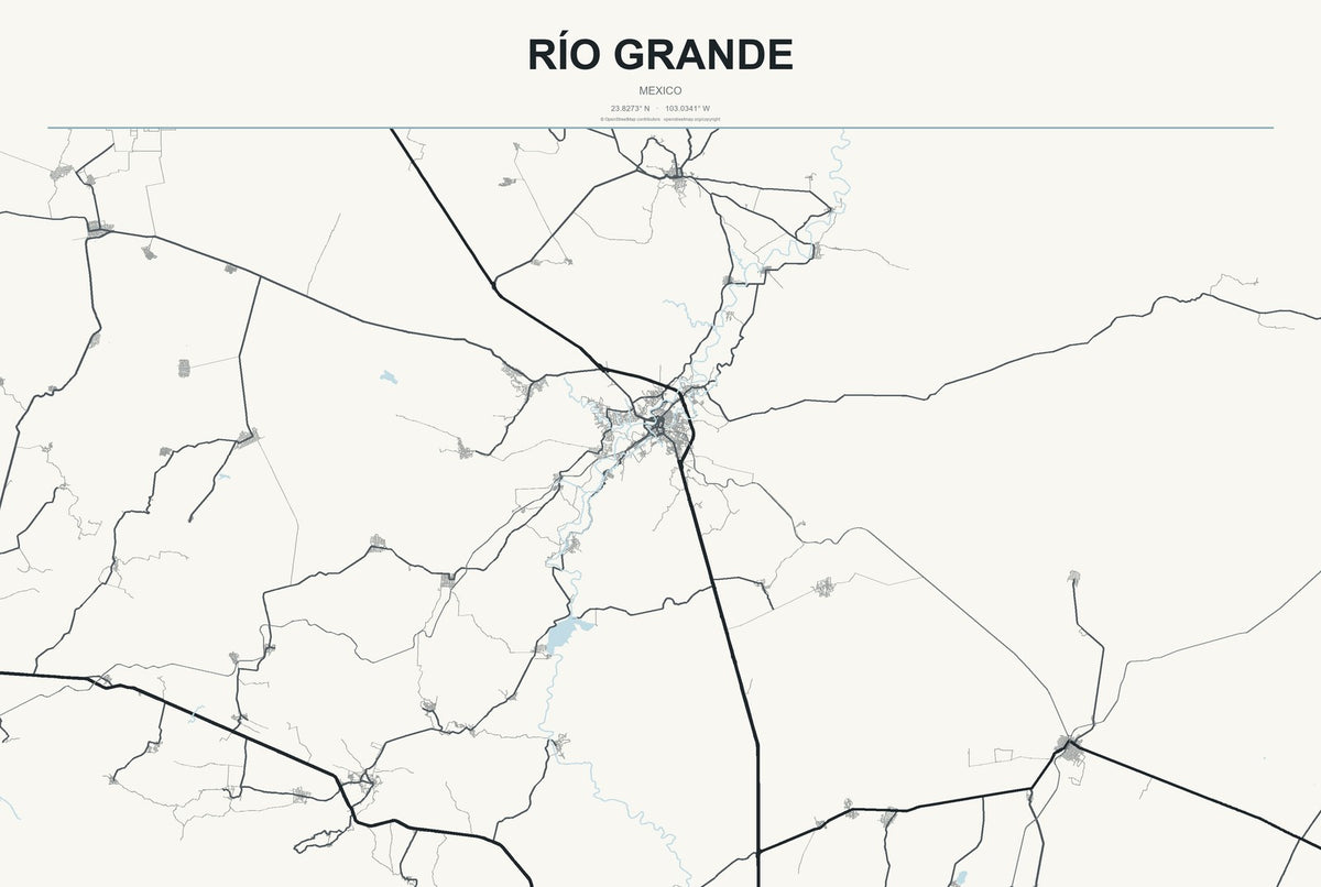 Río Grande, Oaxaca, Mexico City Map Aluminum Sign in Headline Atlas style