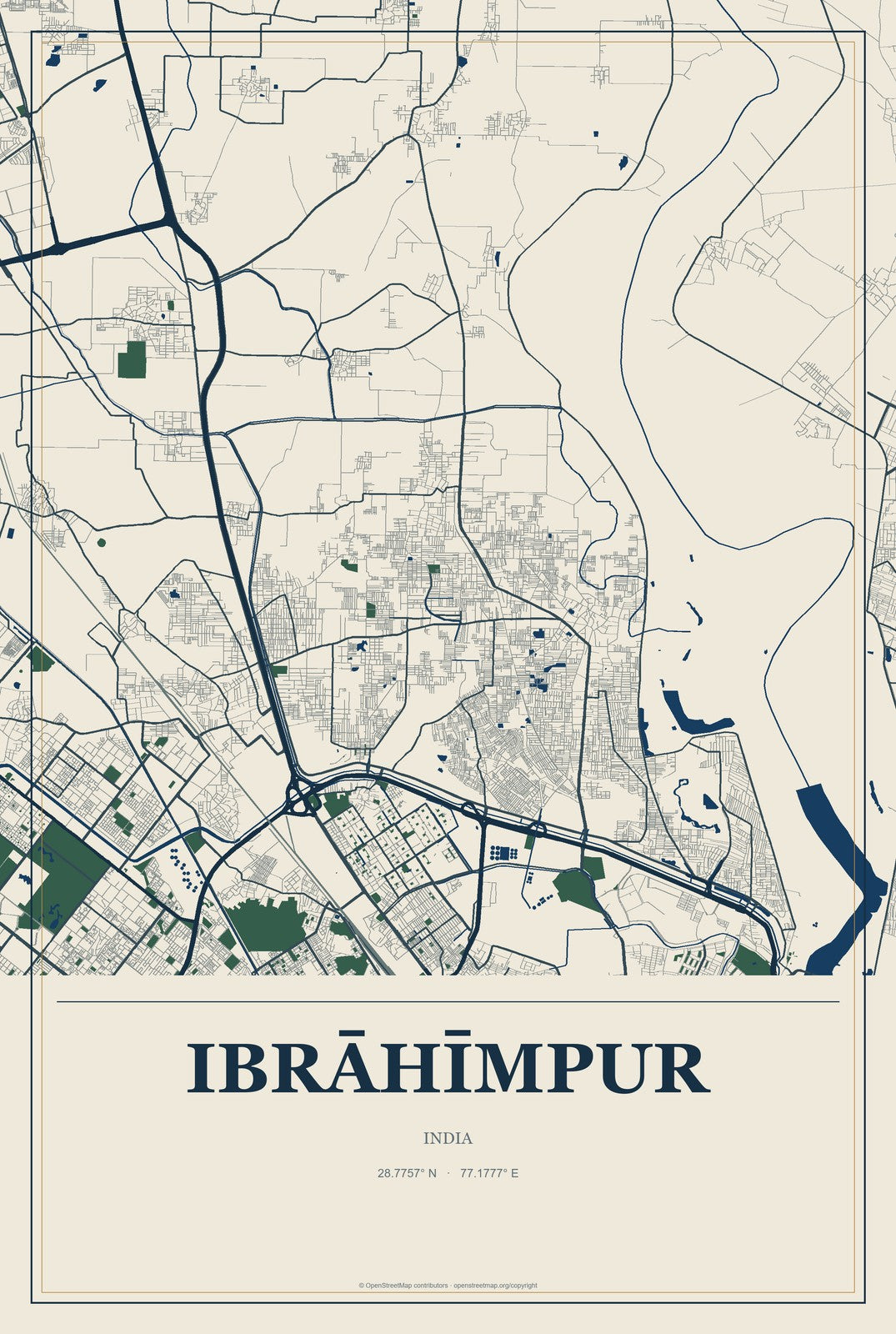 Ibrāhīmpur, India City Map Aluminum Sign in Coastal Cutout style