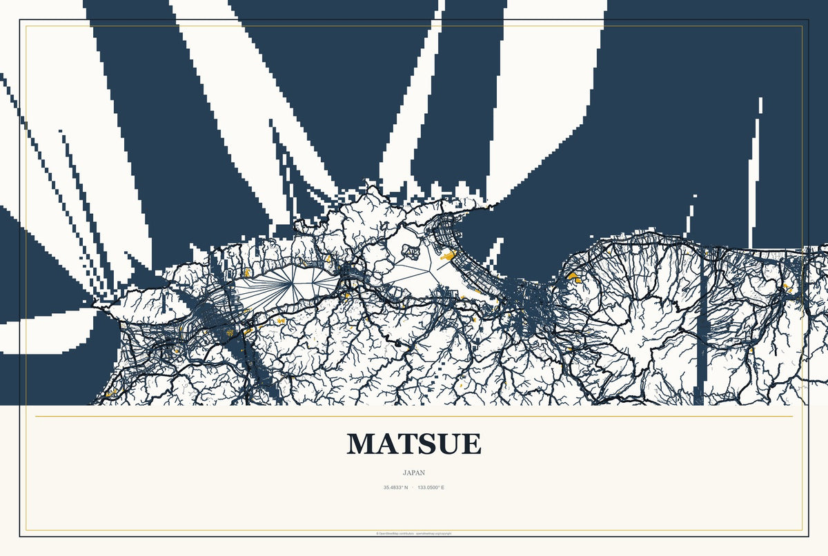 Matsue, Japan City Map Aluminum Sign in Citrine Modern style