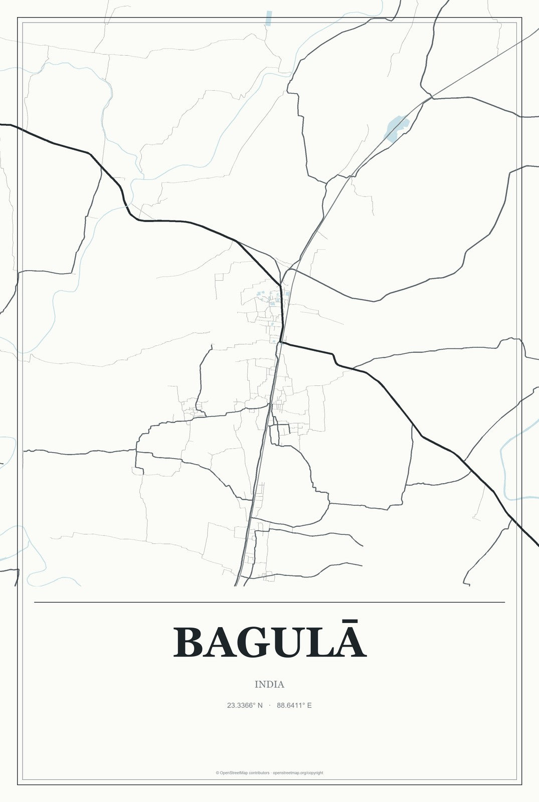 Bagulā, India City Map Aluminum Sign in Gallery Air style
