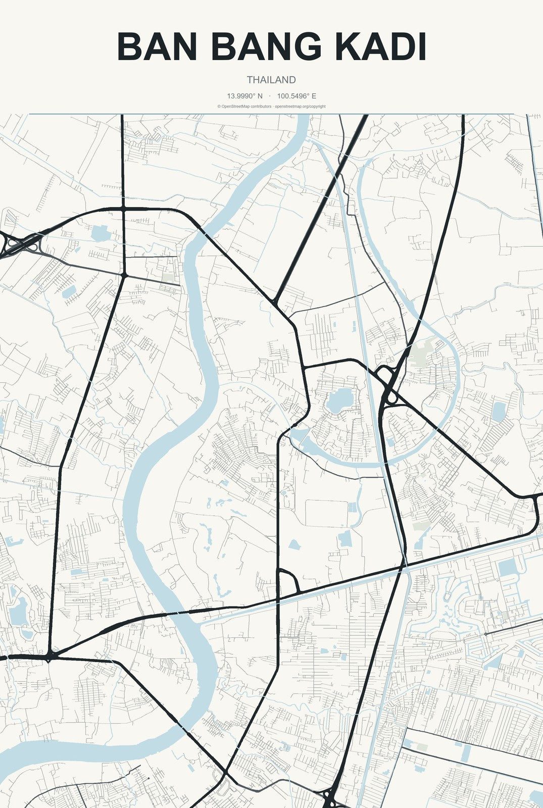 Ban Bang Kadi, Thailand City Map Aluminum Sign in Headline Atlas style