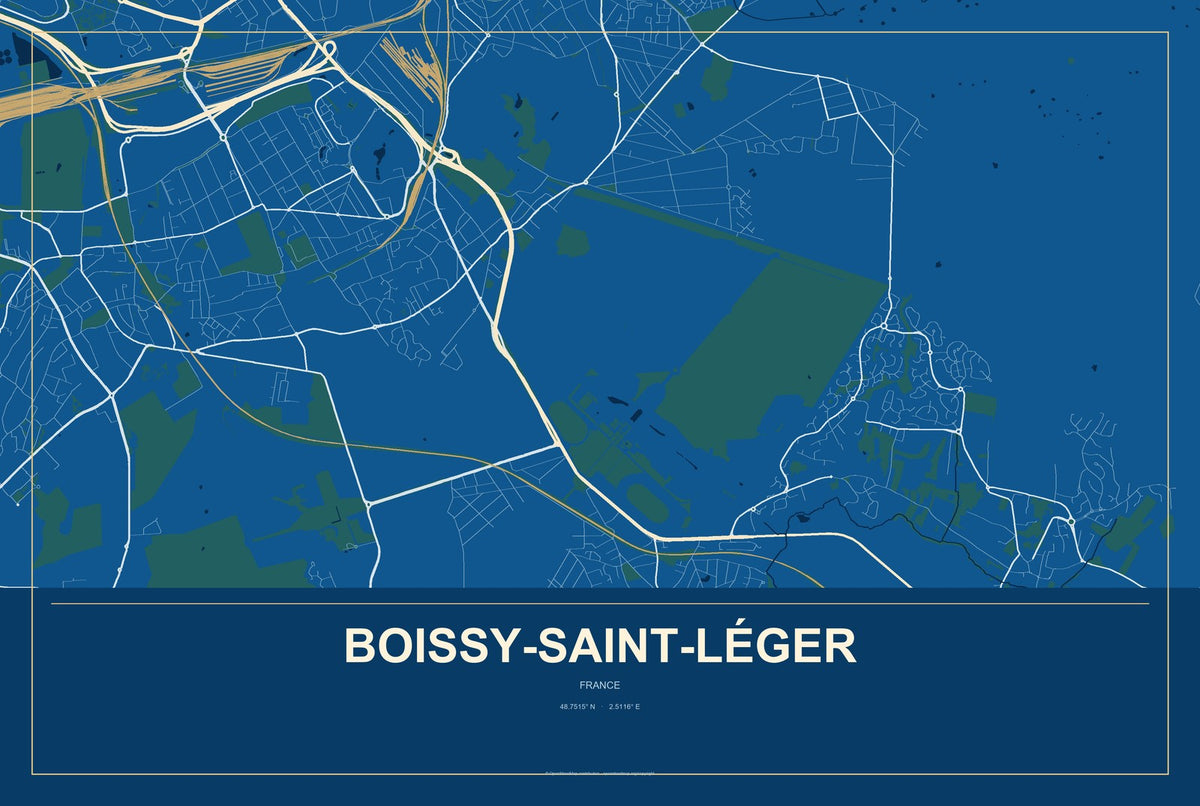 Boissy-Saint-Léger, France City Map Aluminum Sign in Harbor Cobalt style