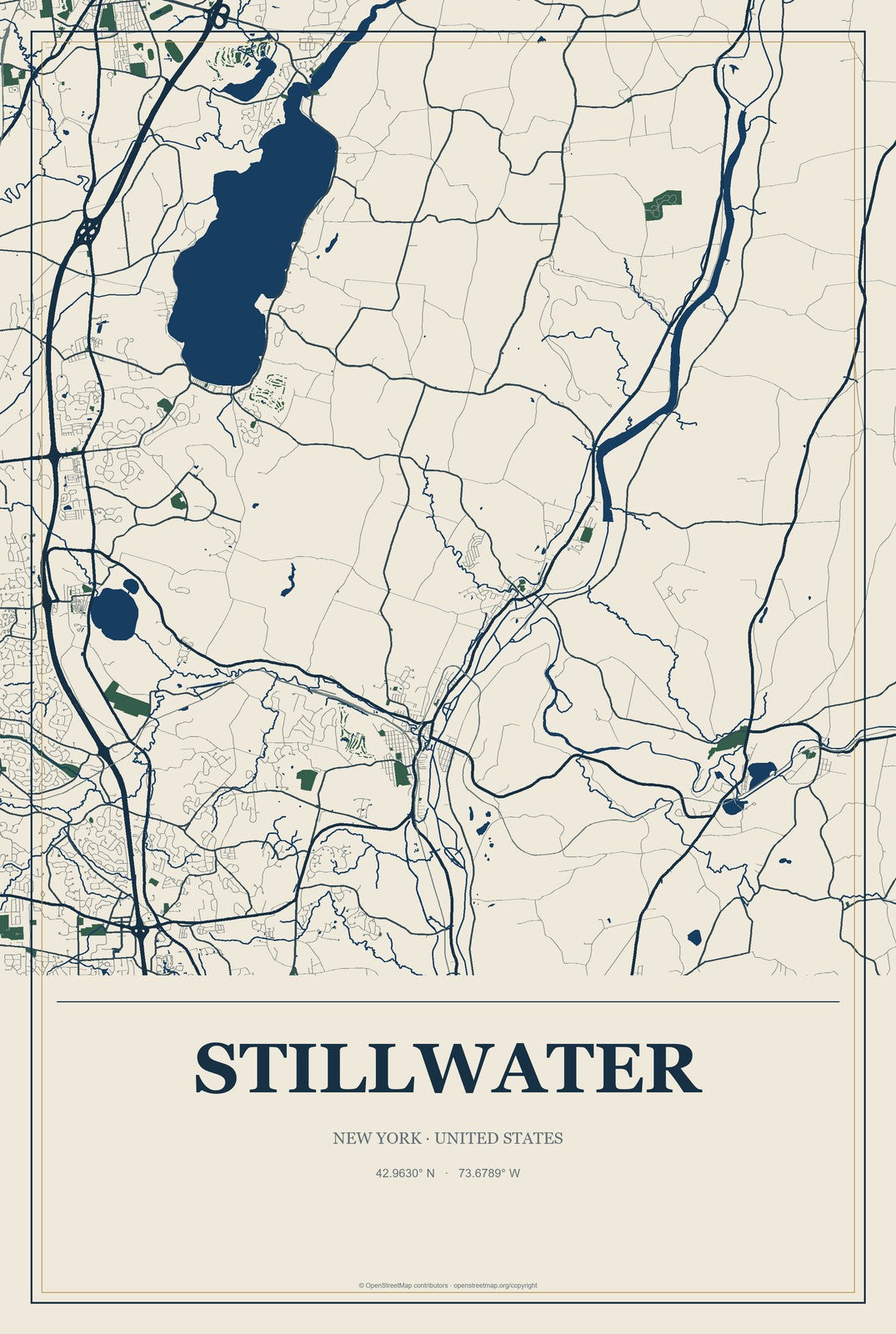 Stillwater, New York City Map Aluminum Sign in Coastal Cutout style
