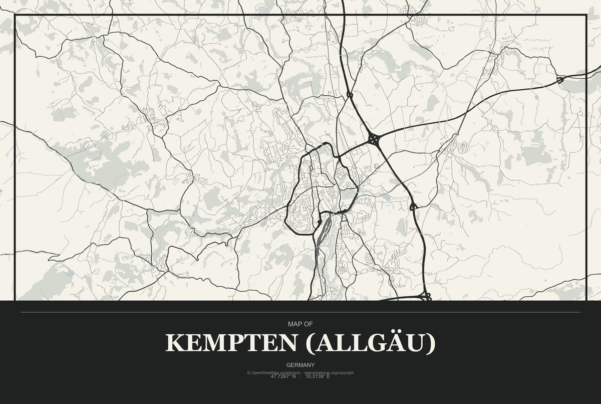 Kempten (Allgäu), Germany City Map Aluminum Sign in Museum Plaque style