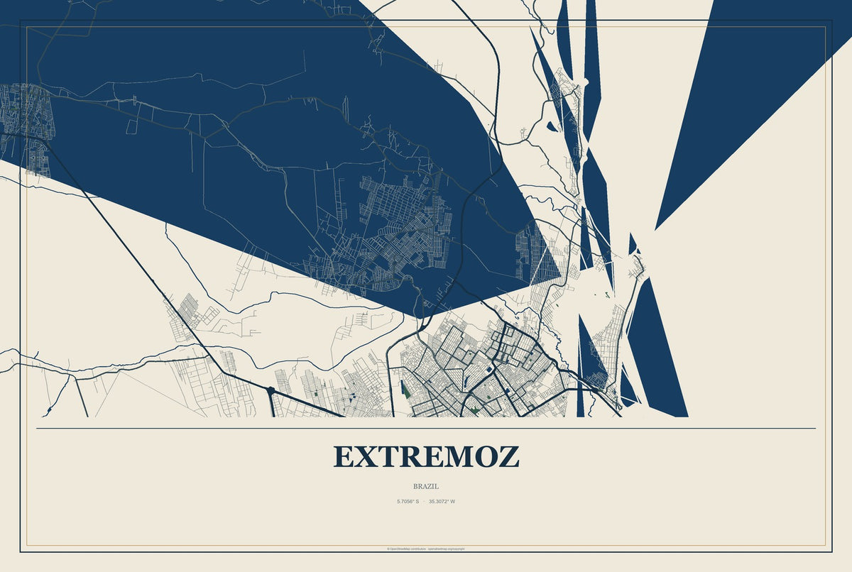Extremoz, Brazil City Map Aluminum Sign in Coastal Cutout style