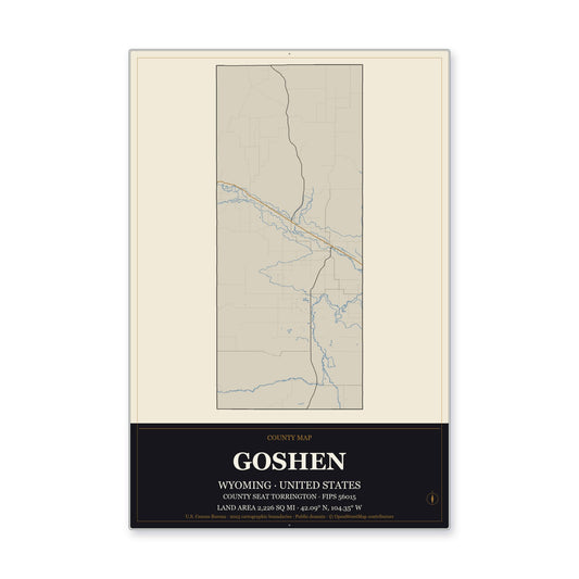 Goshen County, Wyoming Map Aluminum Sign in Museum Plaque style