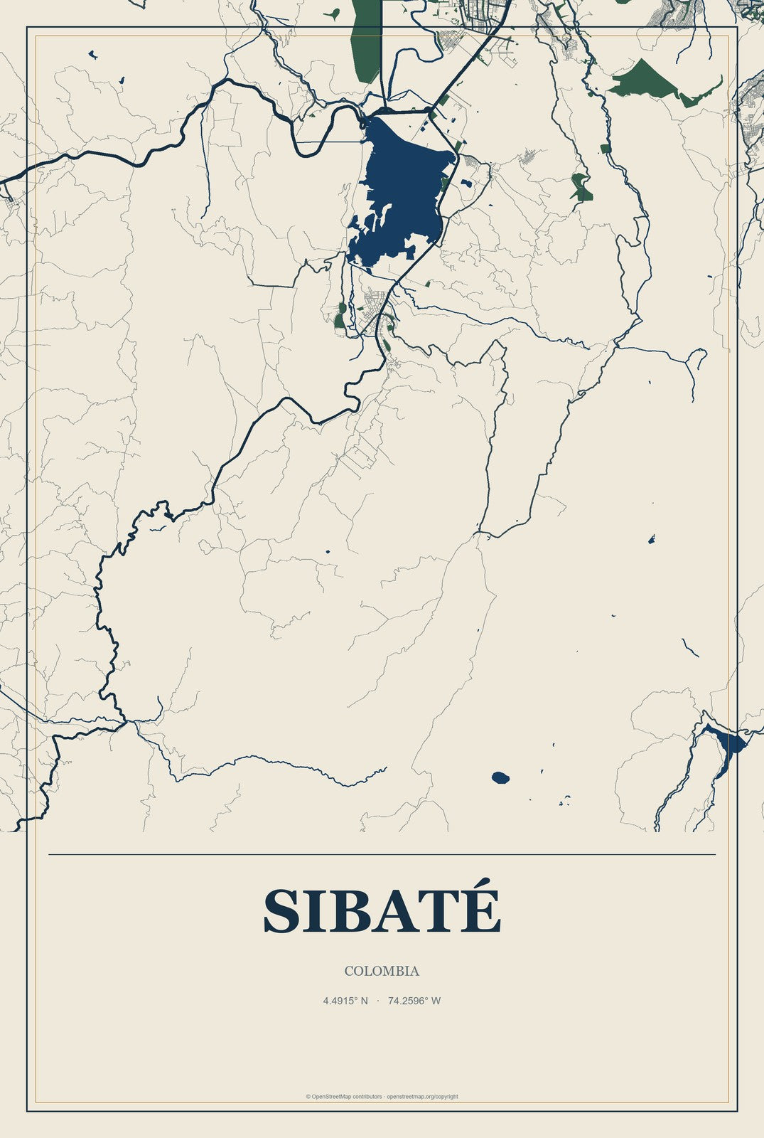 Sibaté, Colombia City Map Aluminum Sign in Coastal Cutout style