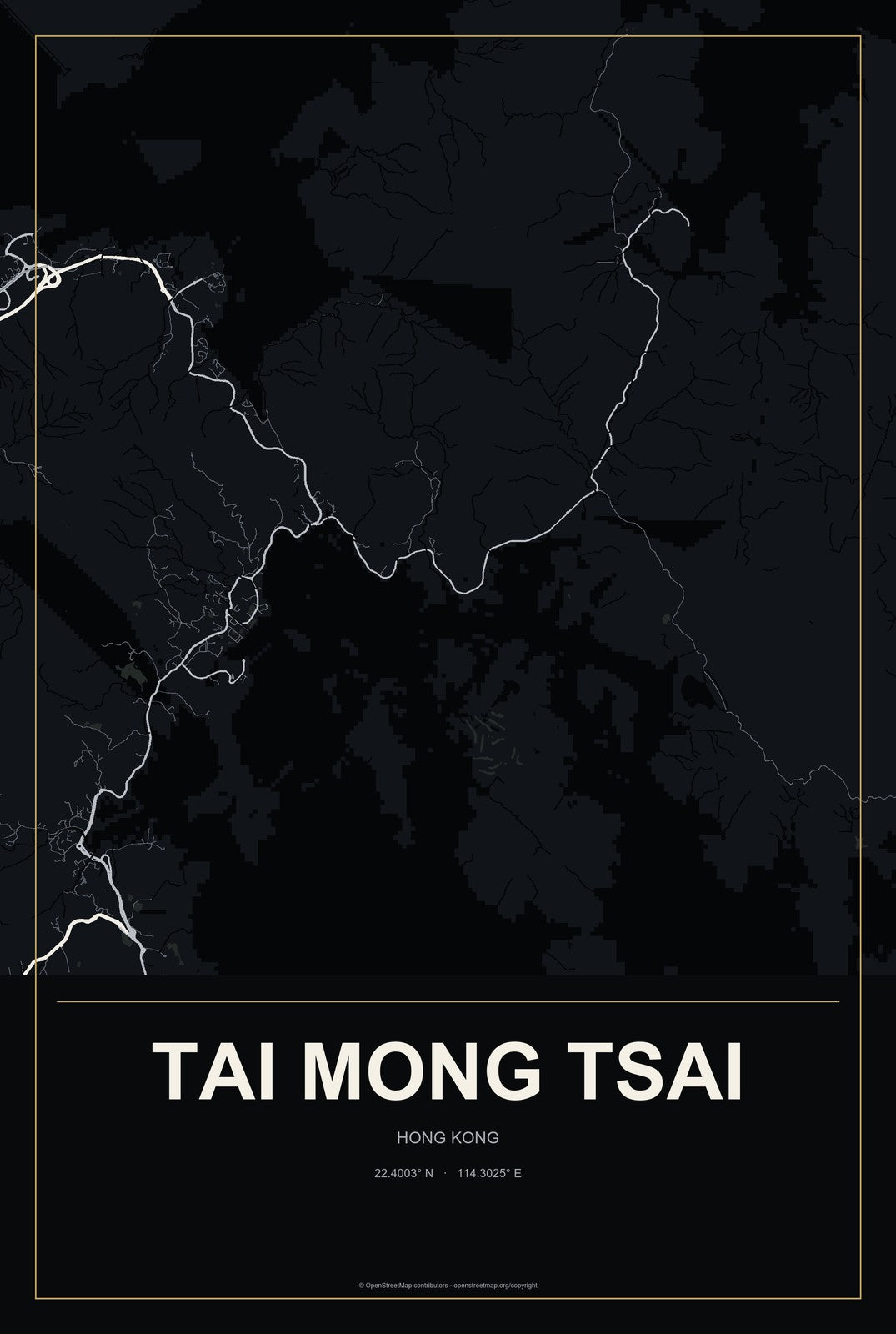 Tai Mong Tsai, Hong Kong City Map Aluminum Sign in Metropolitan Noir style