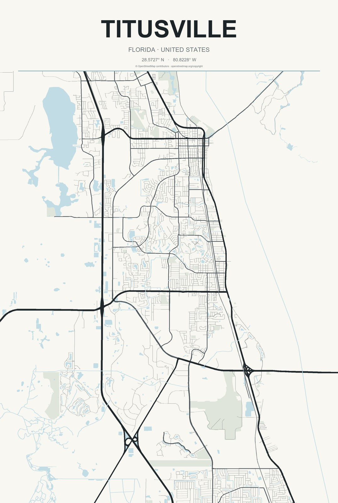 Titusville, Florida City Map Aluminum Sign in Headline Atlas style