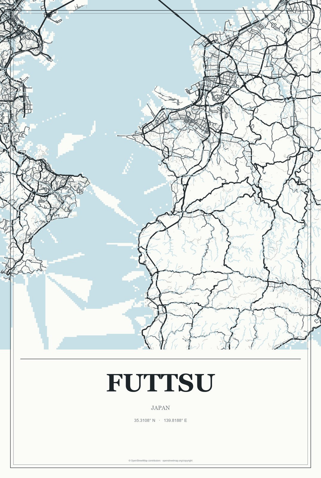 Futtsu, Japan City Map Aluminum Sign in Gallery Air style